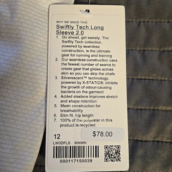 NWT Lululemon Swiftly Tech Long Sleeve 2.0 - 12 White - Picture 8 of 8